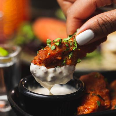 Buffalo chicken wing with dip.
