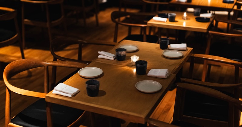 Dining area, tables ready for guests