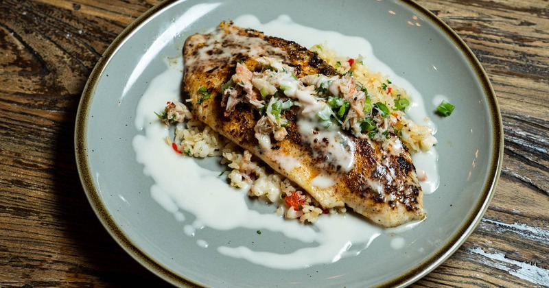 Roasted seabass, served, top view