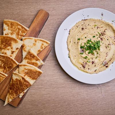 Hummus and pita.