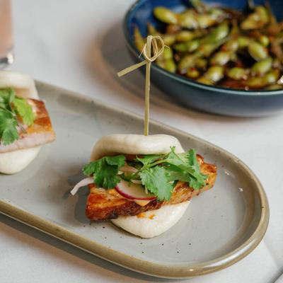 Bao Buns and edamame.