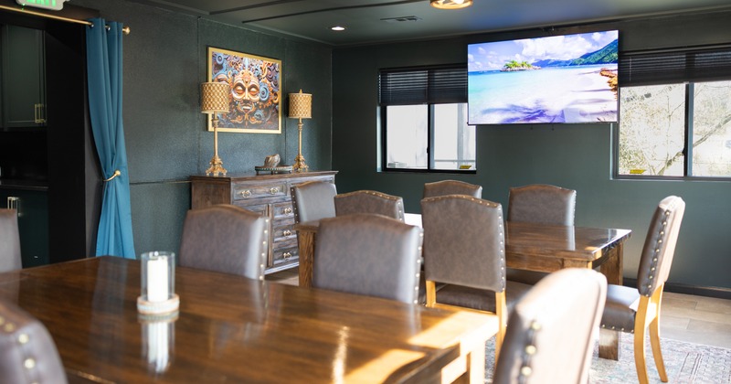 Interior, private looking dining space