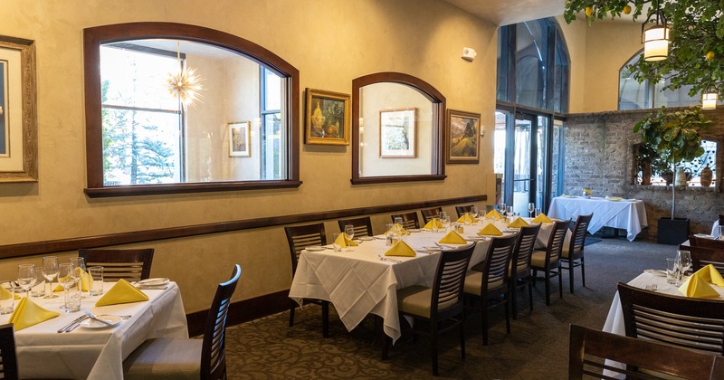 Set dining area ready to receive guests