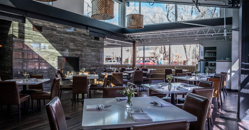 Interior, dining area with tables lined up