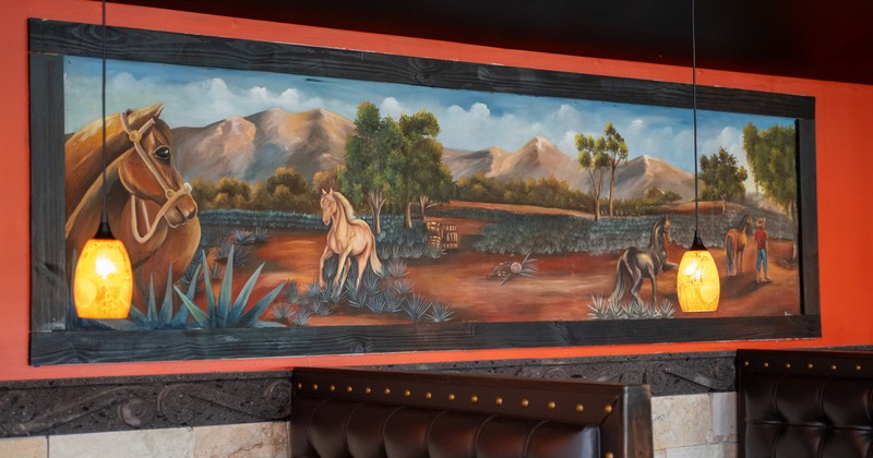 Wall with paint above booths