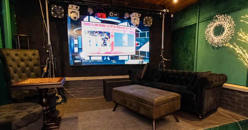 Seating area with a video projector