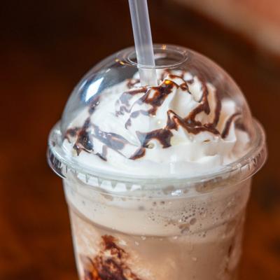 Mocha Smoothie topped with whipped cream and chocolate sauce.