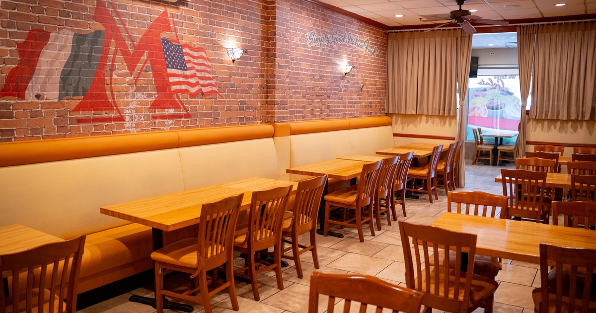 Diner area, booths, tables and chairs
