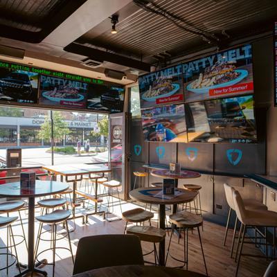 The interior, tables, chairs.