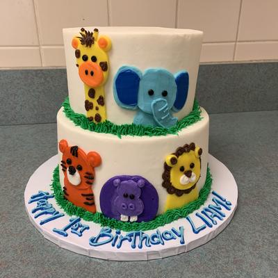 Cake with Cute safari animals decoration kid birthday cakes