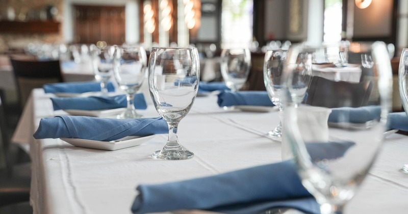 Interior, table set for guests