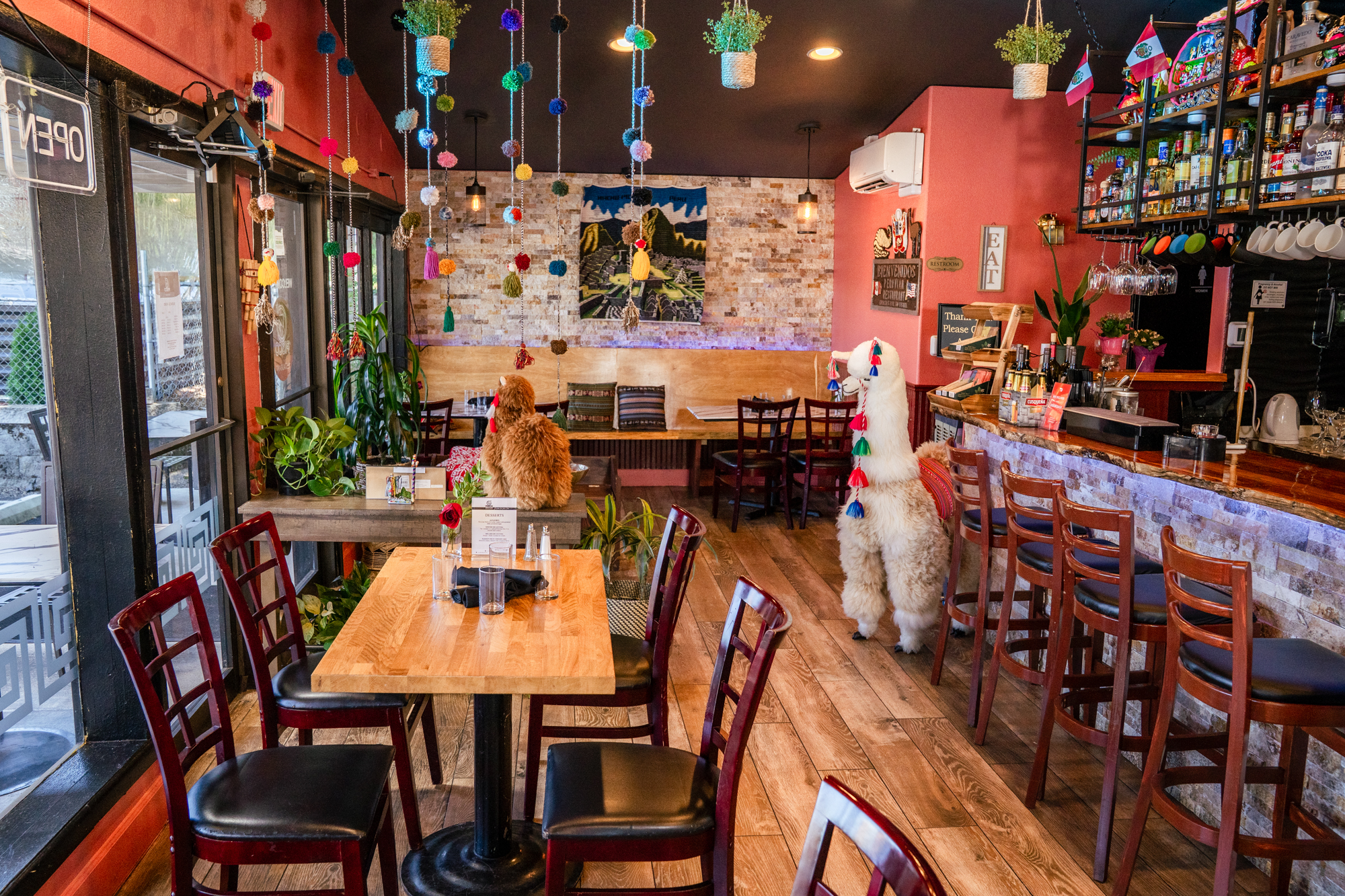 Interior, tables, chairs, wall decoration