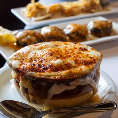 French onion soup, close-up