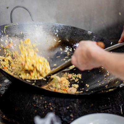 Fried rice in a wok.
