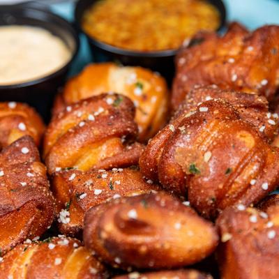 Pretzel bites, close up.