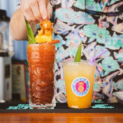 Bloody Honolulu and Pineapple squeeze tiki drinks.