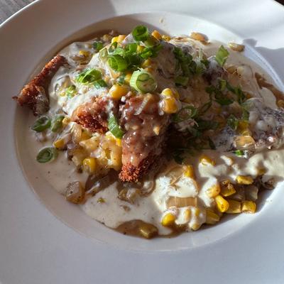 McGarry's Homestyle Bowl - Fried Chicken, Mash Potatoes, Country Gravy, and Seasoned Corn.