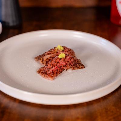 Seared wagyu beef nigiri.