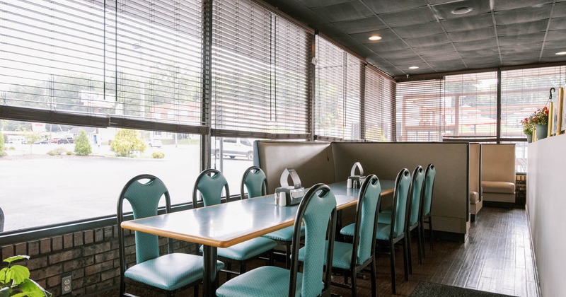 Inside, table ready for guests