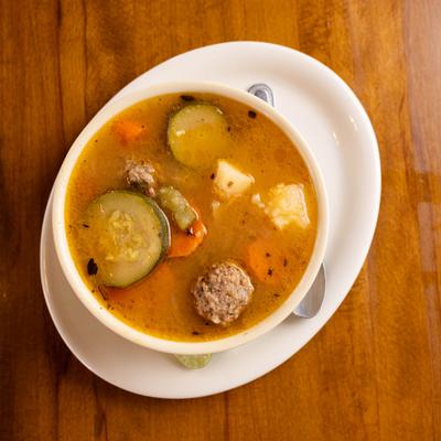 Mexican meatball soup with vegetables.