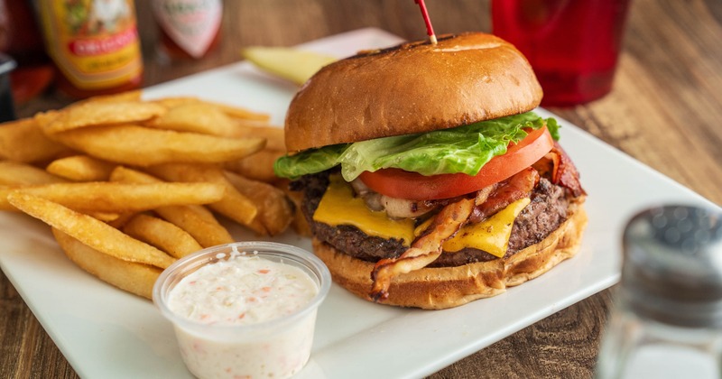 Bacon Cheese Burger served with fries