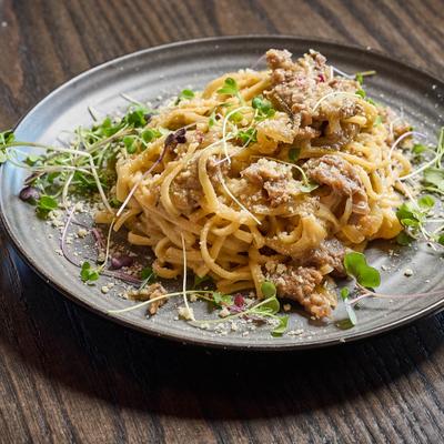 Linguine pasta dish.