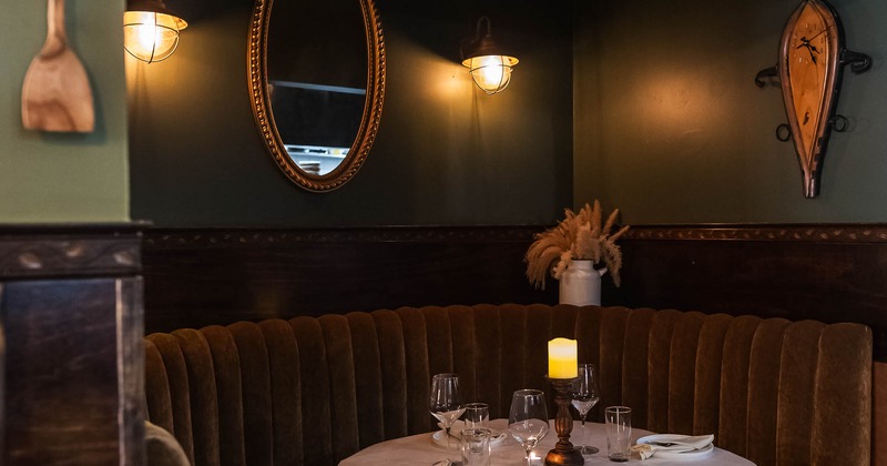 Interior, diner table, booth