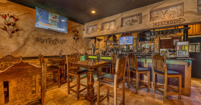 Interior with wooden furniture