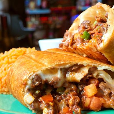 Chimichanga with beef and vegetable filling.