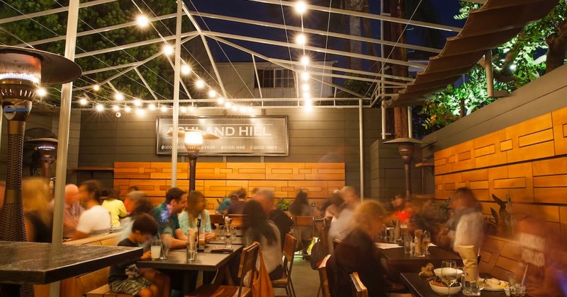 Bar area with wooden stools