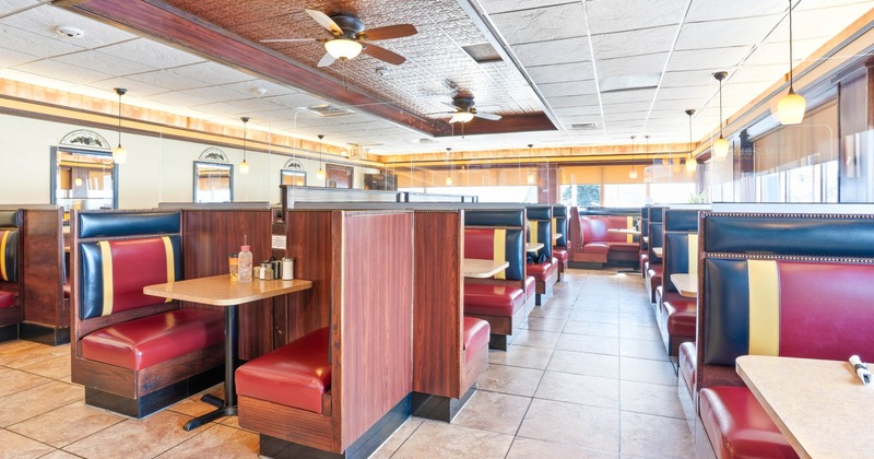 Interior, dining booths ready for guests