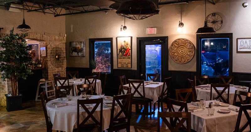 Interior, dining area with tables and chairs