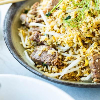 Brisket Fried Rice, extreme close up