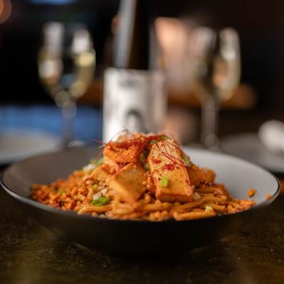 Spicy peanut noodles with tofu.