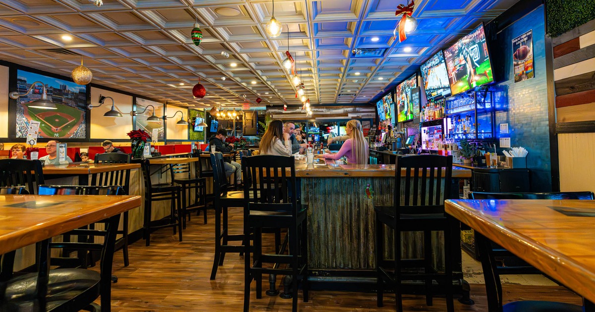 Interior, bar area, bar and bar stools