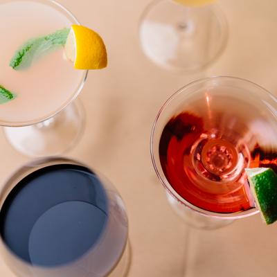Assorted cocktails, top view.