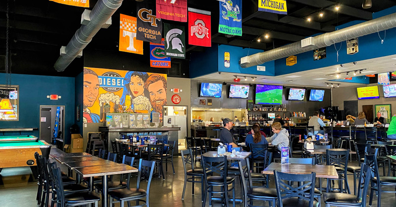 Interior, decorated seating area