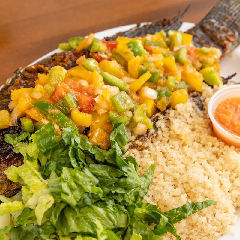 menu item 9 of 12, Atseke with Tilapia