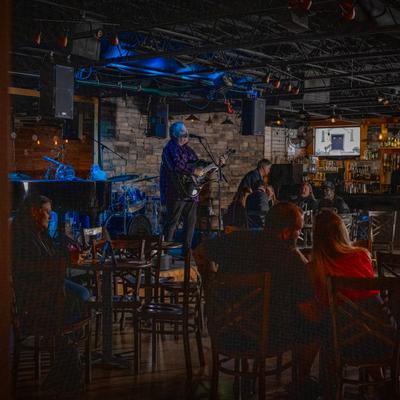 Interior, guests enjoying a music performance.