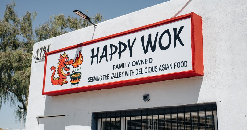 Exterior, front of restaurant, angle view