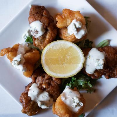 fried oyster and shrimp appetizer.