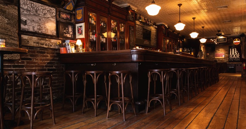 Interior, bar area with tall chairs