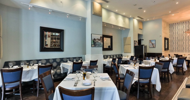 Interior, tables and chairs in spacious dining area