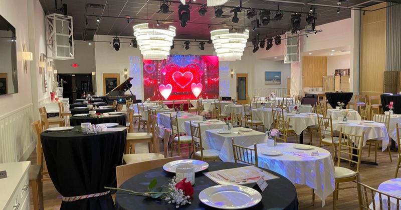 A long dining table for a reception