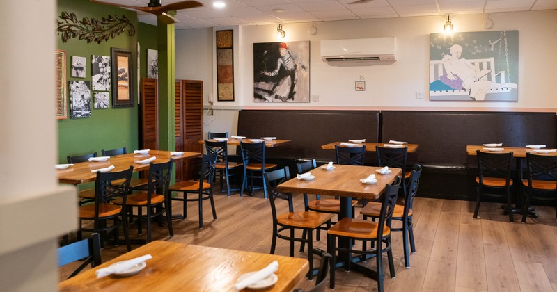 Interior, seating area with tables and chairs