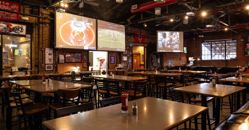 Interior, seating area, TV screens