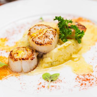 Seared Scallops, close up.
