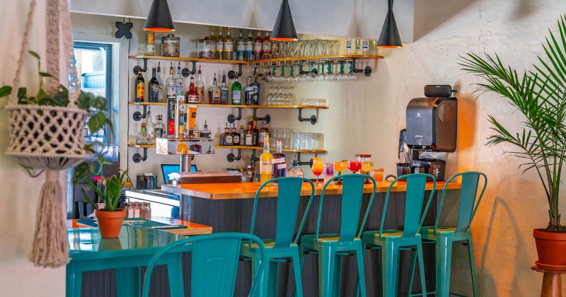 Interior, bar and bar stools