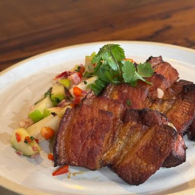 Crispy Pork Belly with Apple Pico.