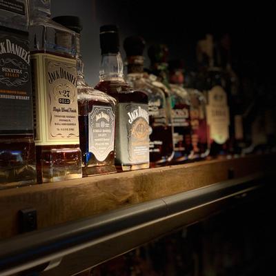 Bar area, bottles lined up